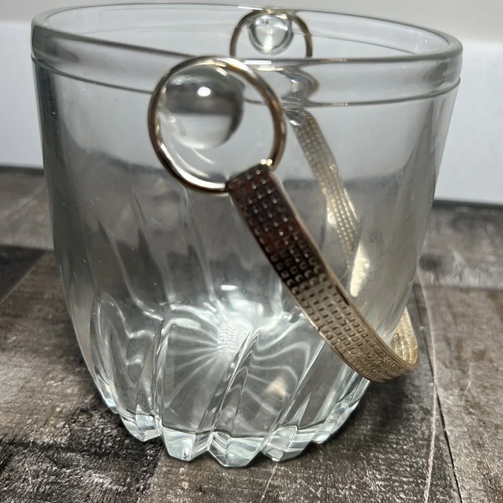 Vintage Clear Glass and Metal Handled Ice Bucket